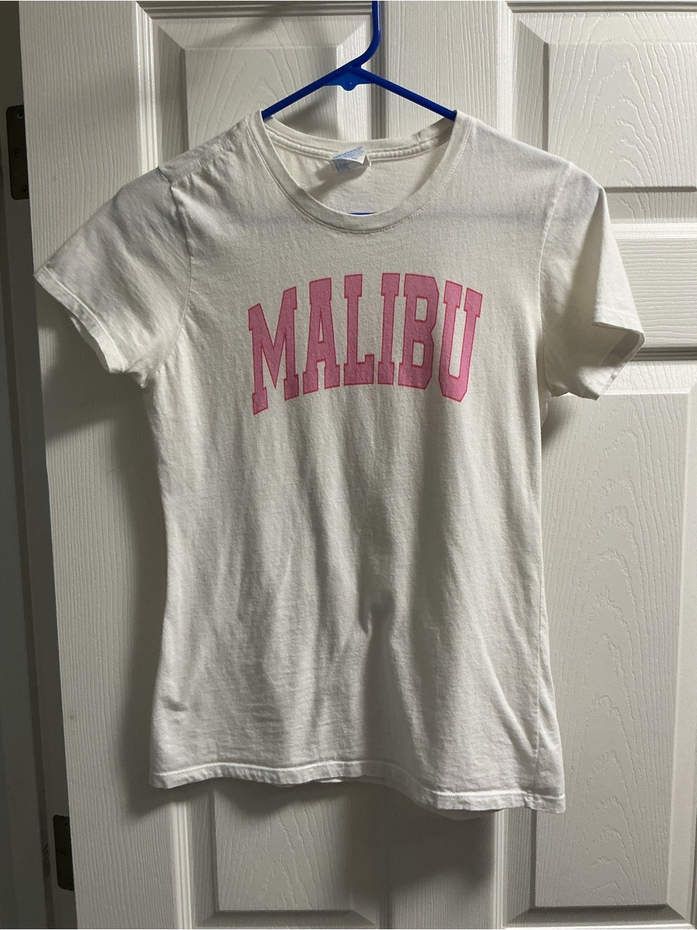 Malibu Graphic Tee - White with Pink Lettering
